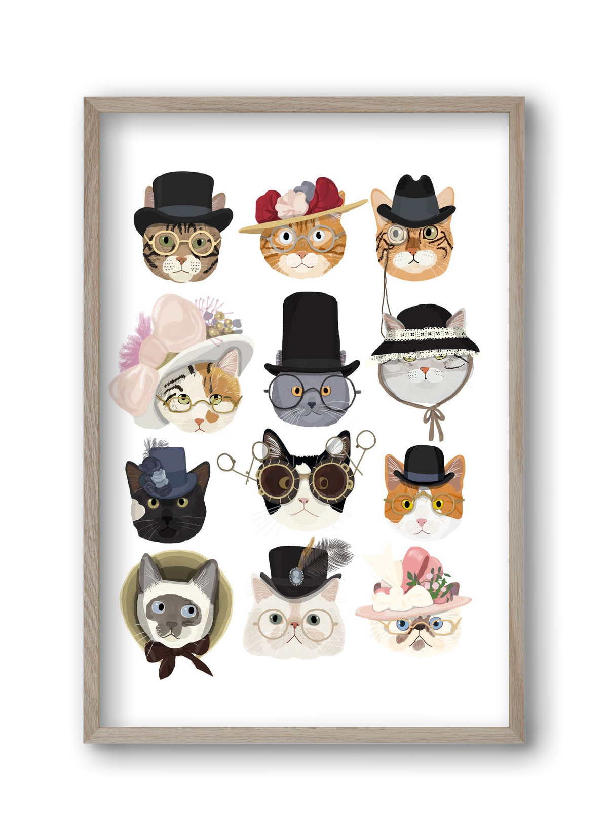 Cats in glasses 1900's, 30x45 cm (30x45 cm), Tölgy keret