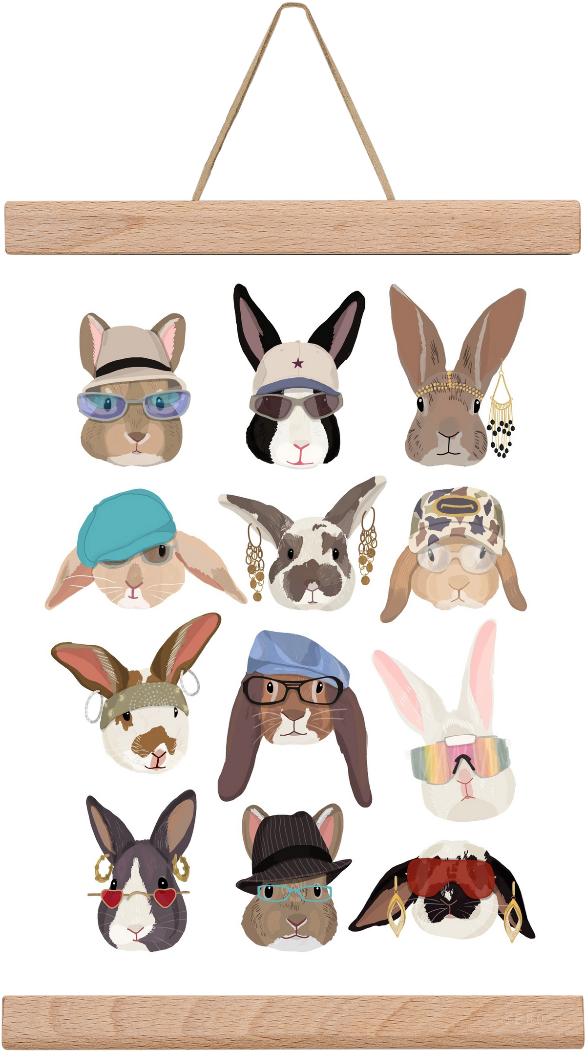 Rabbits wearing glasses in the 2000's , 20x30 cm (20x30 cm), Tölgy akasztó