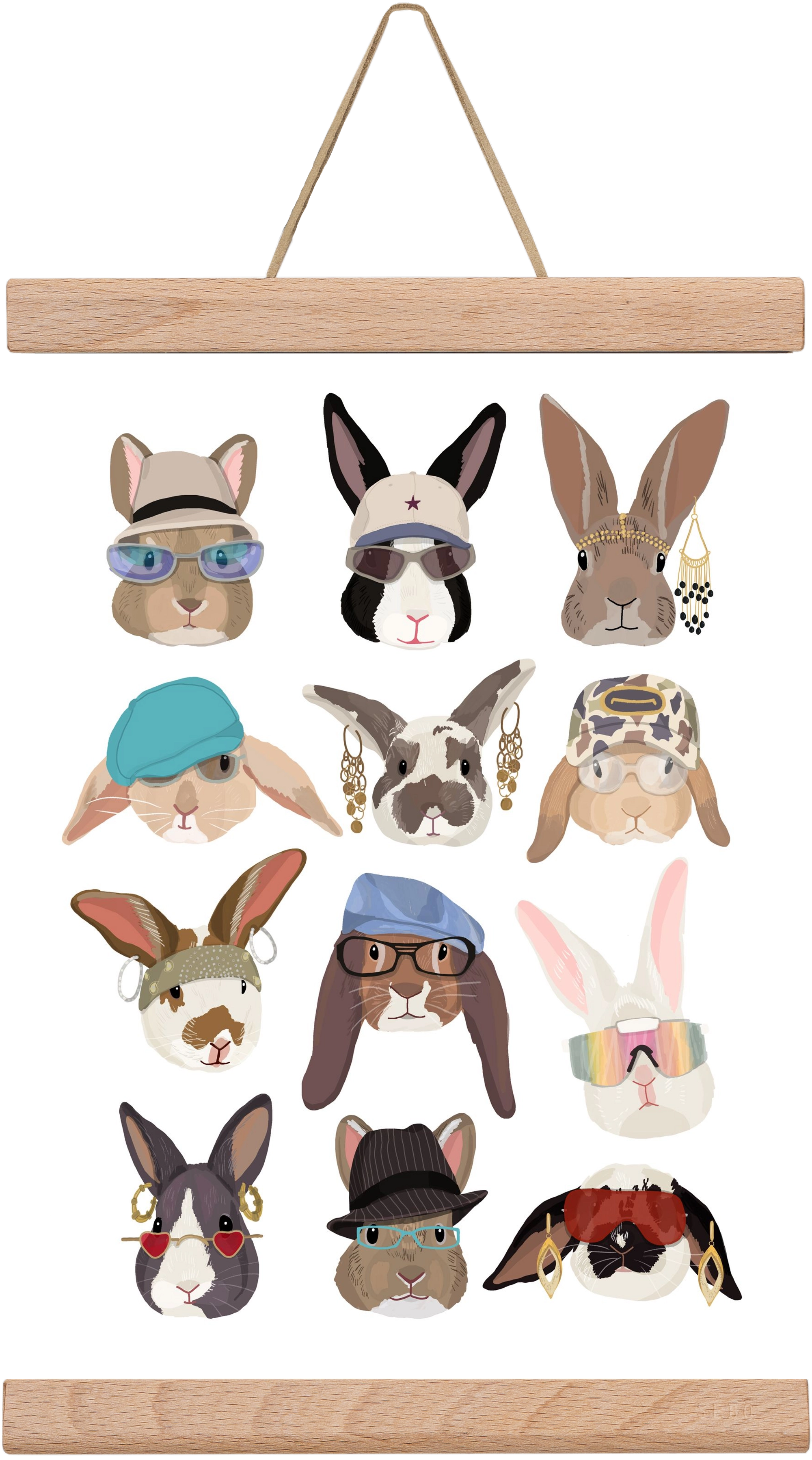 Rabbits wearing glasses in the 2000's , 20x30 cm (20x30 cm), Tölgy akasztó
