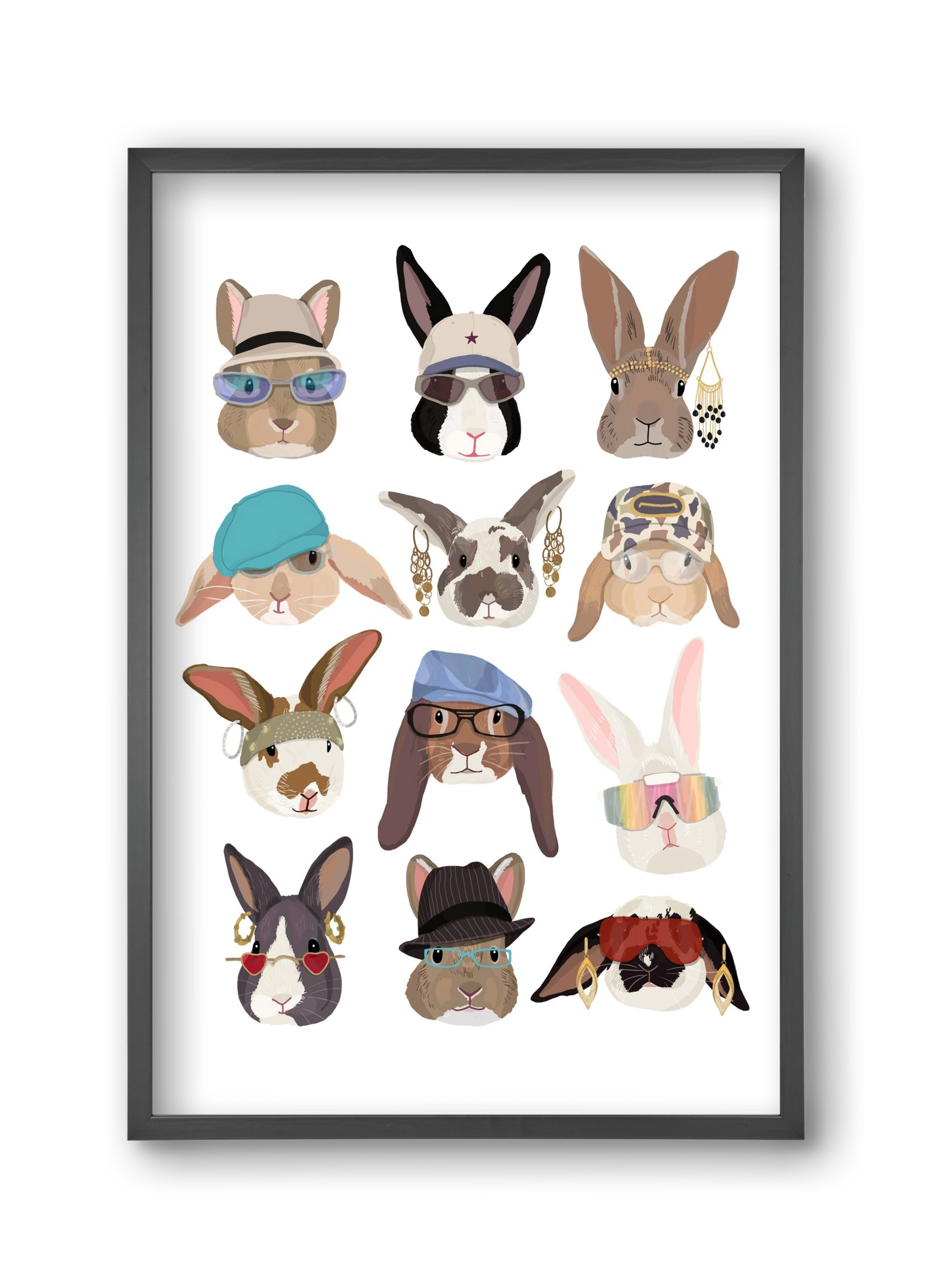 Rabbits wearing glasses in the 2000's , 30x45 cm (30x45 cm), Fekete keret