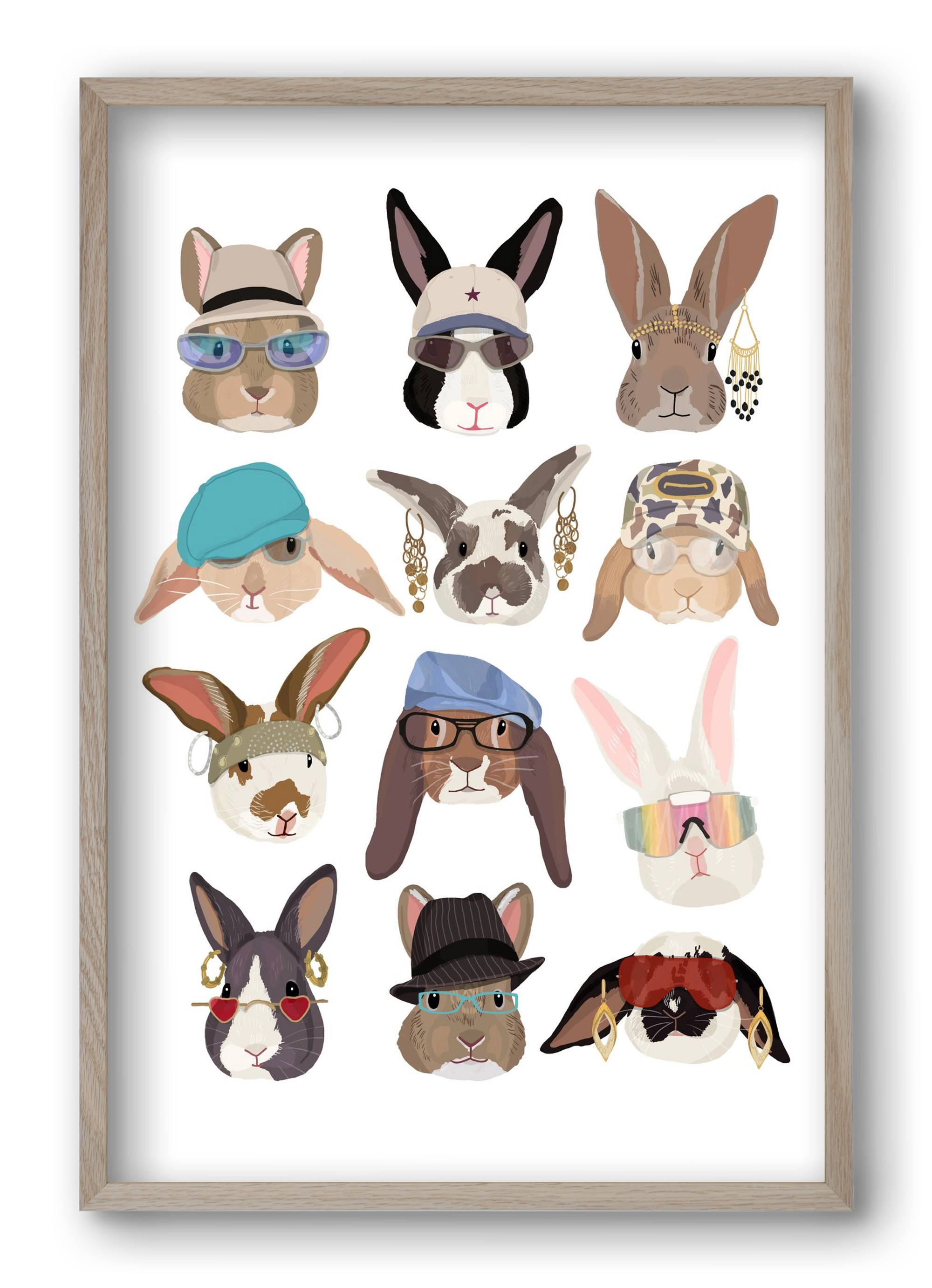 Rabbits wearing glasses in the 2000's , 40x60 cm (40x60 cm), Tölgy keret
