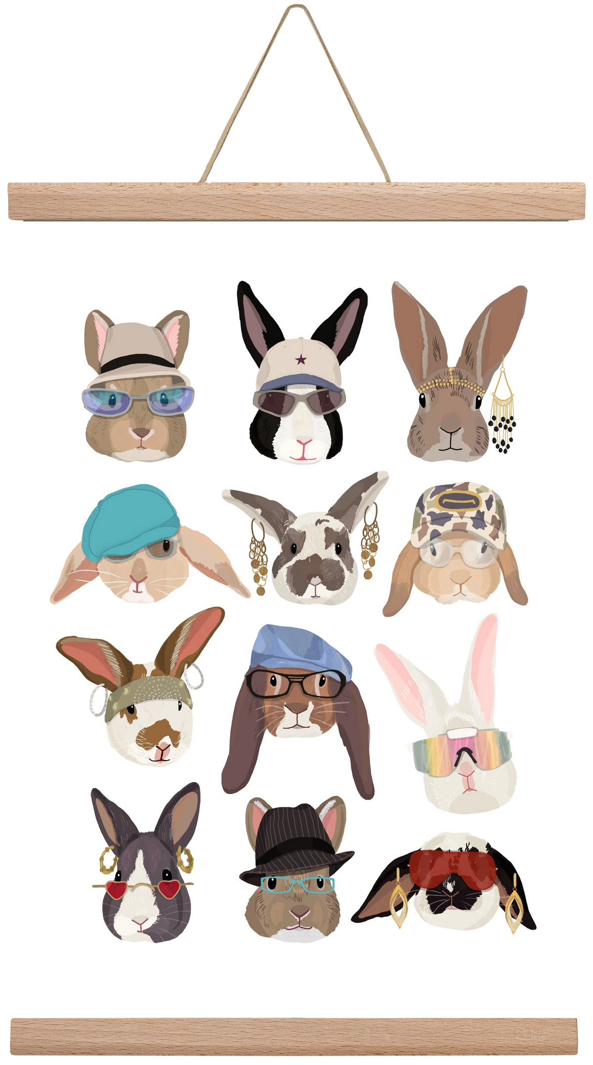 Rabbits wearing glasses in the 2000's , 30x45 cm (30x45 cm), Tölgy akasztó