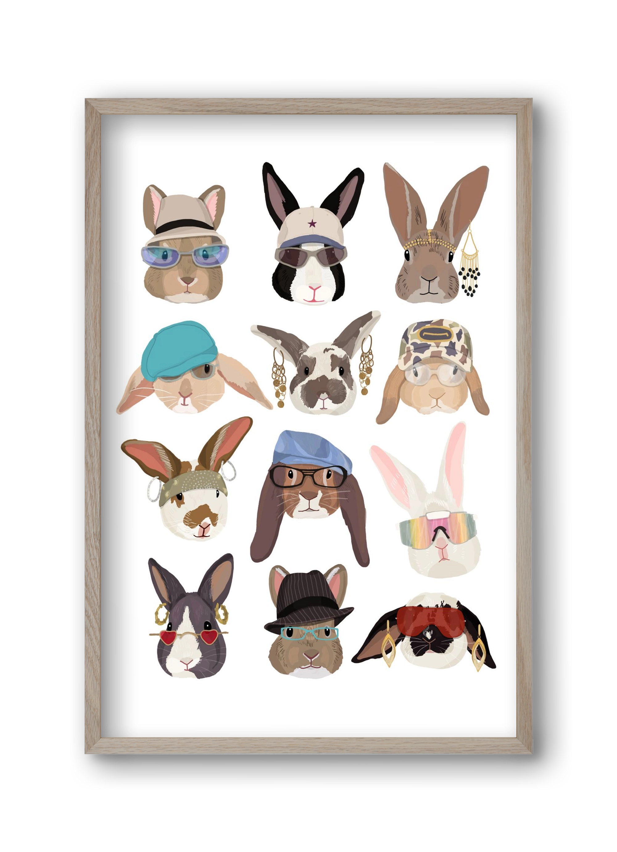 Rabbits wearing glasses in the 2000's , 30x45 cm (30x45 cm), Tölgy keret