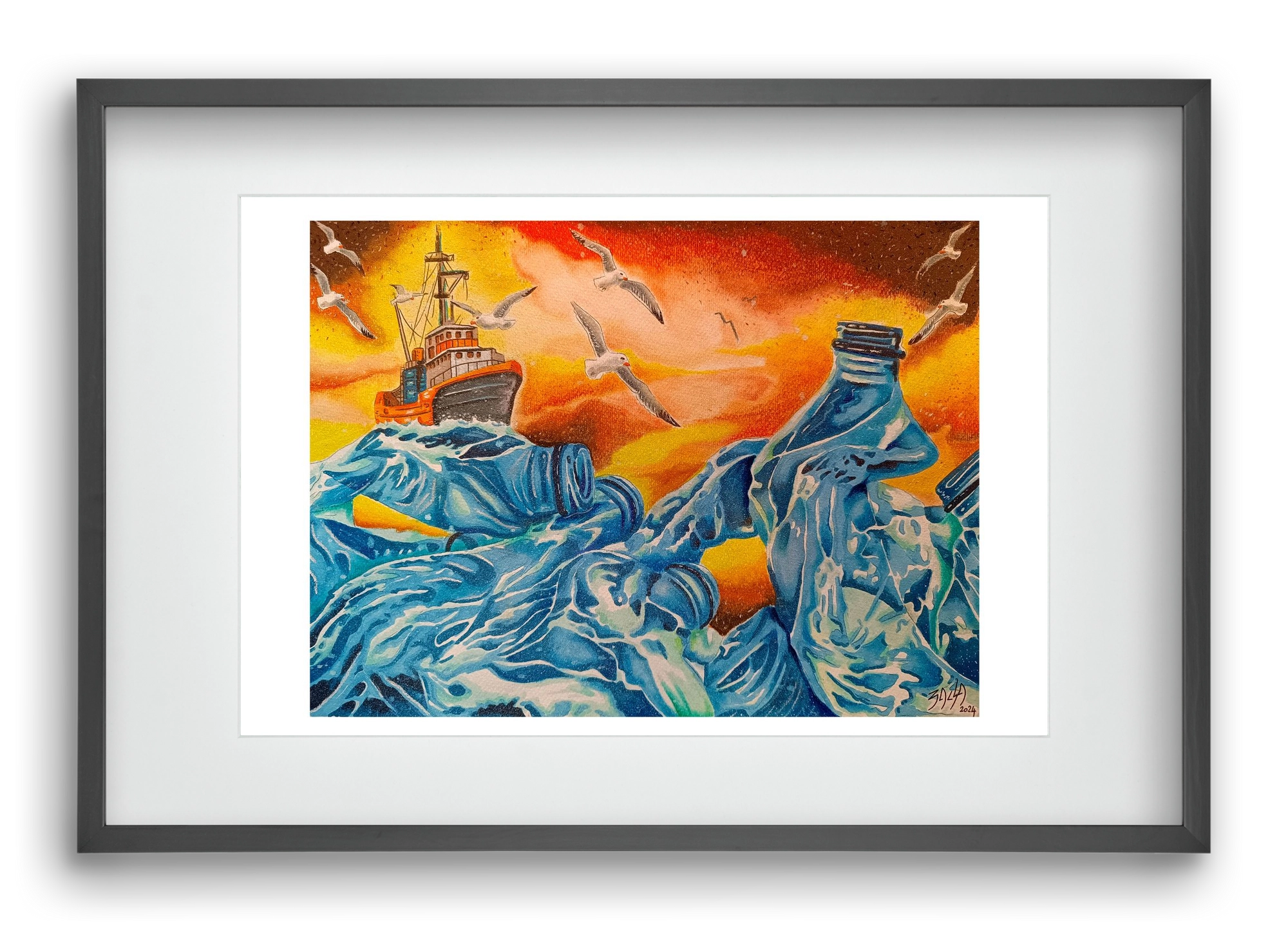 Plastic, 60x40 cm (45x30 cm), Fekete keret, paszpartuval