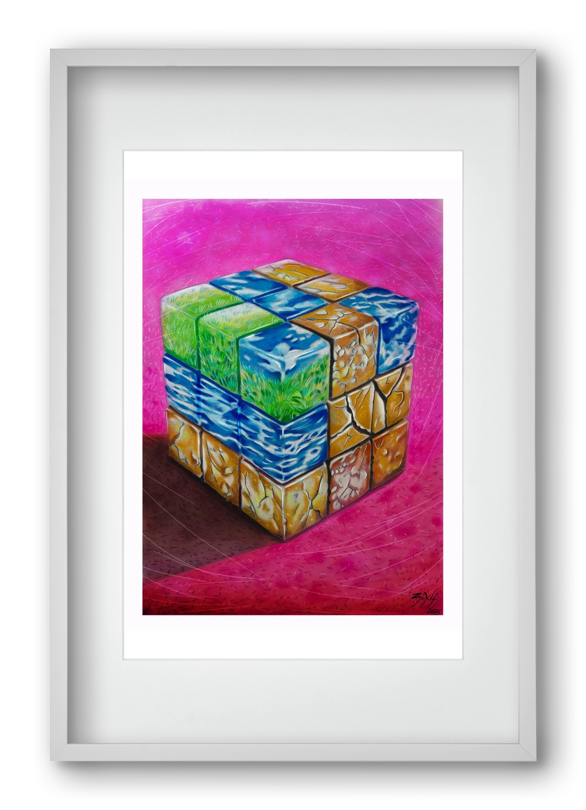 bűvös kocka, 40x60 cm (30x45 cm), Fehér keret, paszpartuval