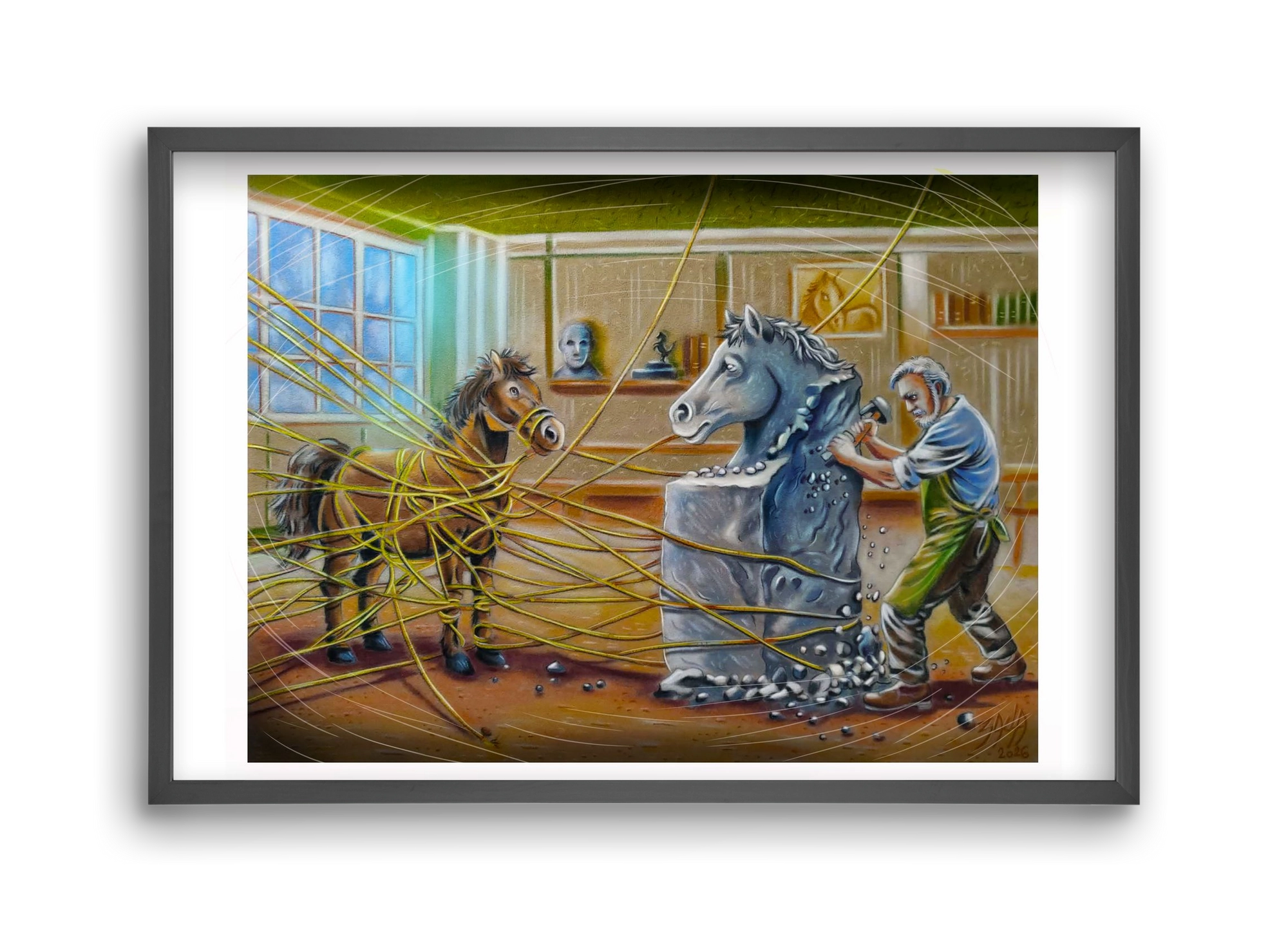 horse, 45x30 cm (45x30 cm), Fekete keret