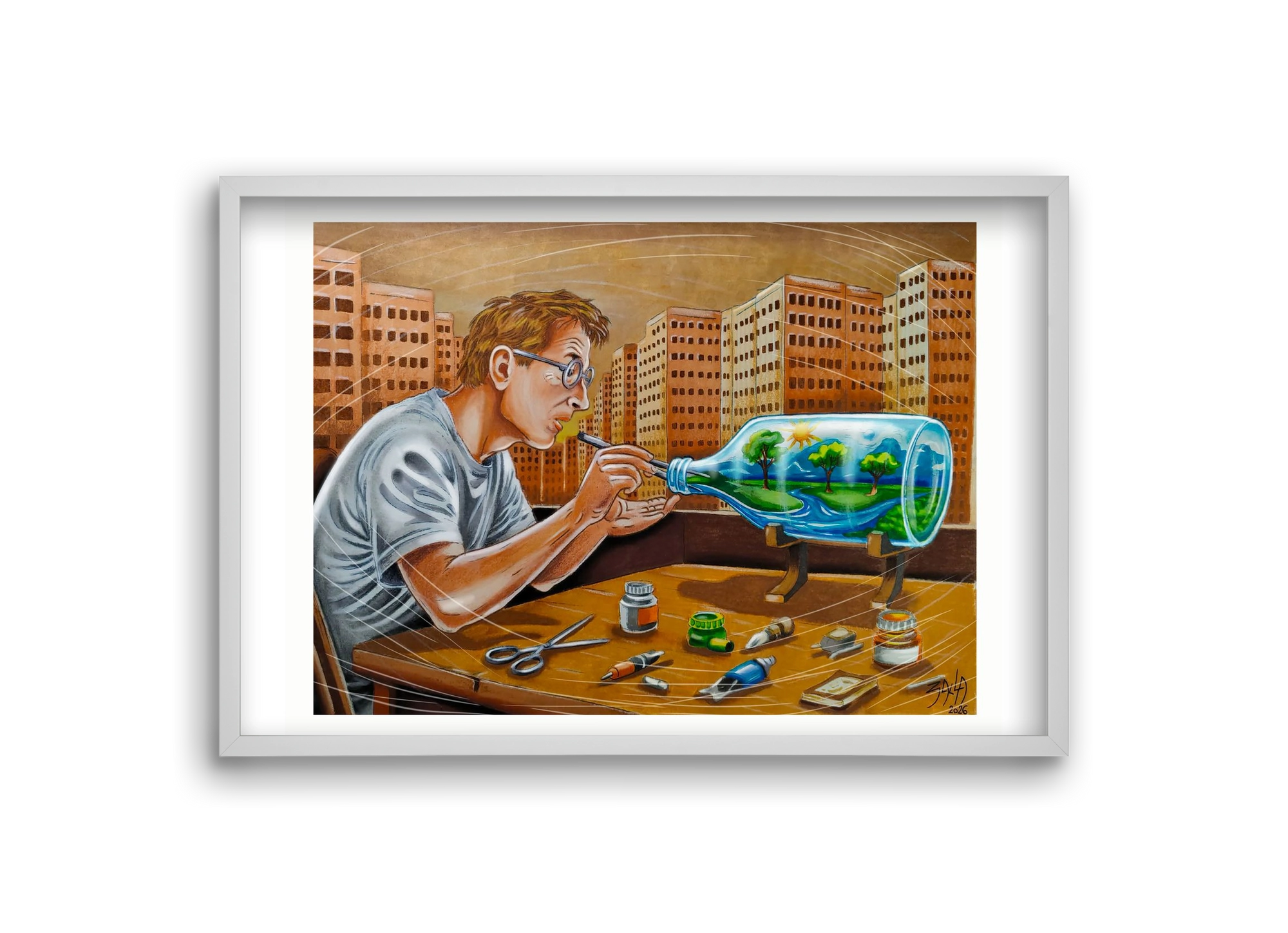 palackba zárva, 30x20 cm (30x20 cm), Fehér keret
