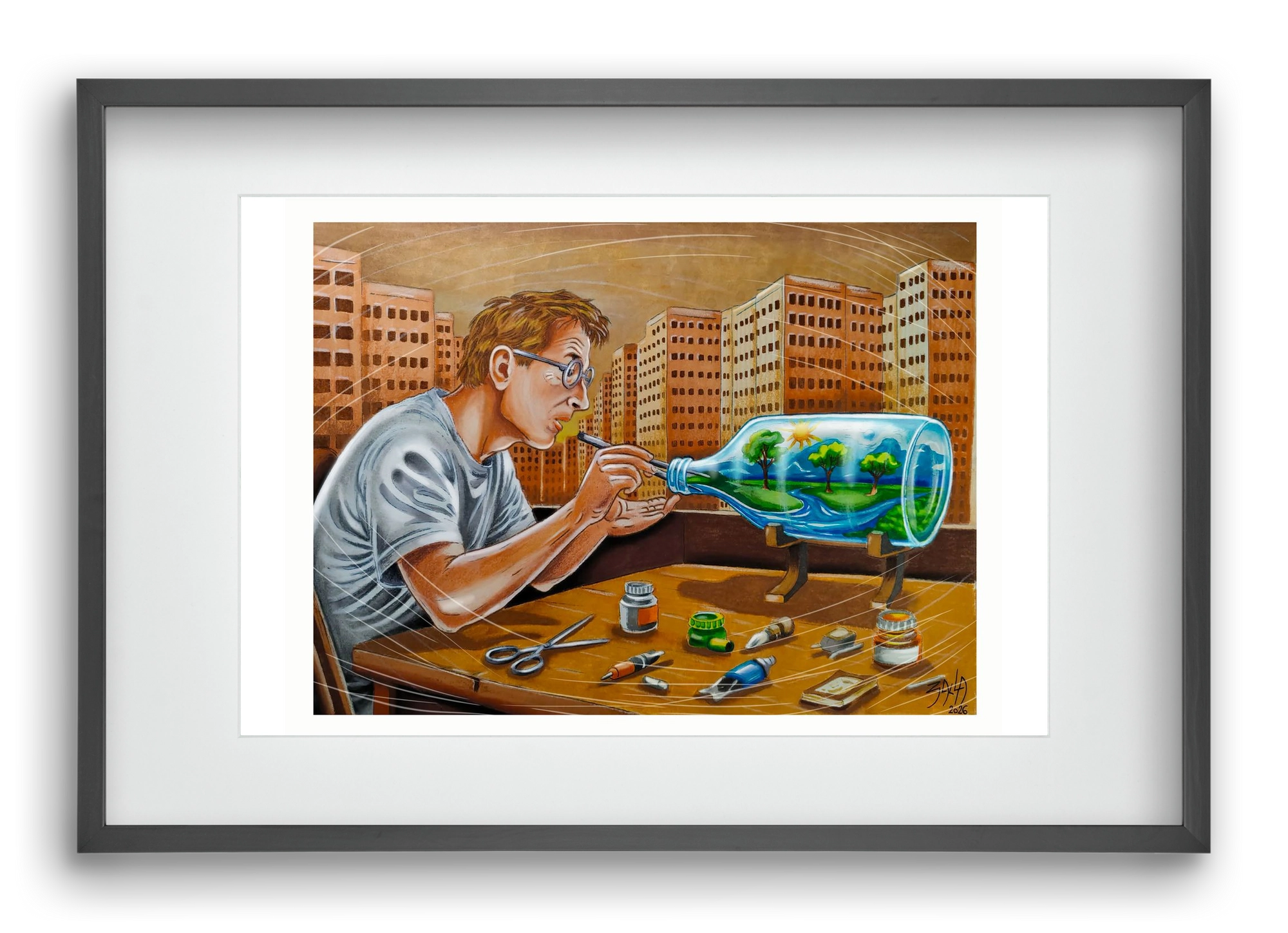 palackba zárva, 60x40 cm (45x30 cm), Fekete keret, paszpartuval
