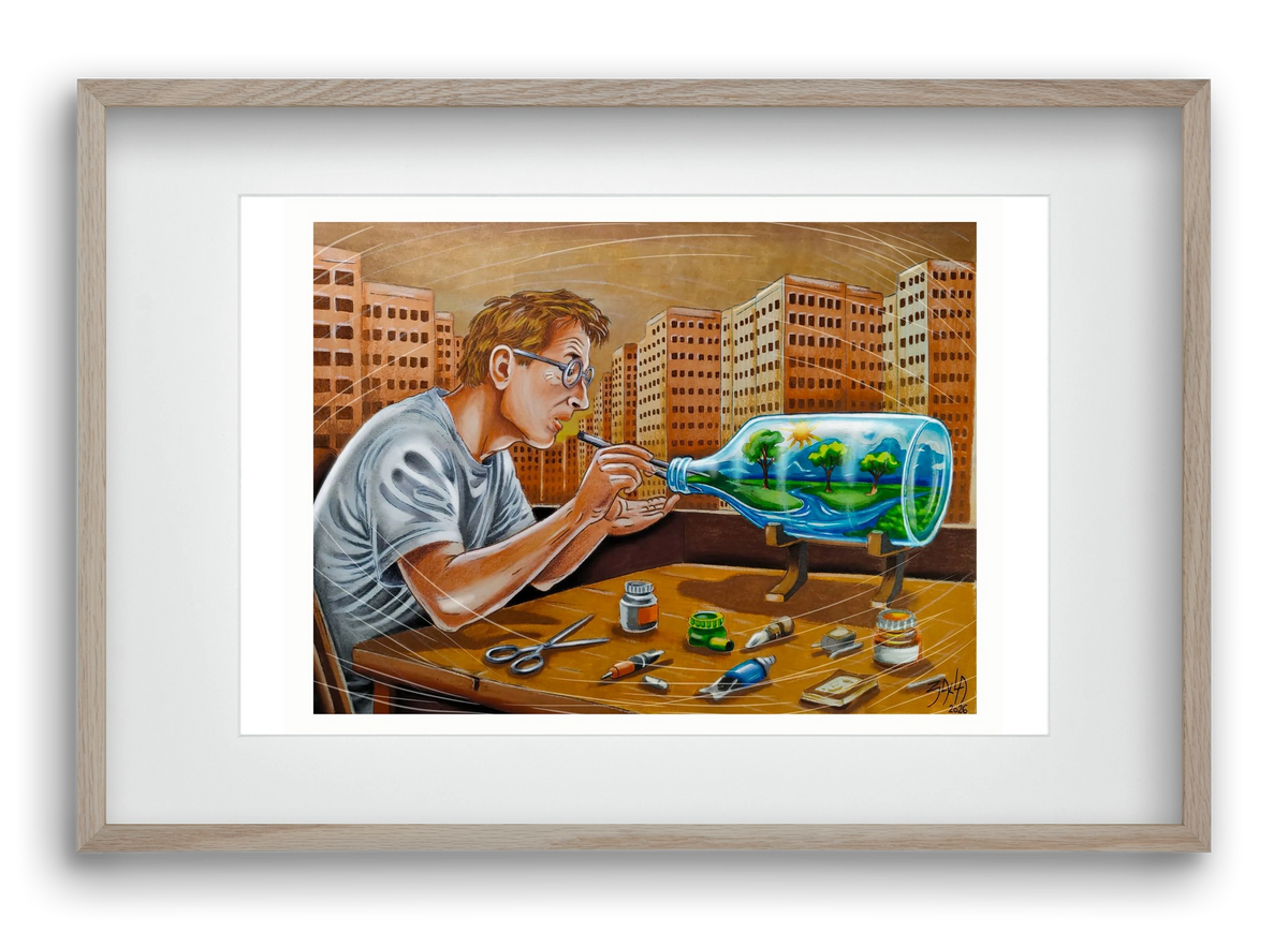 palackba zárva, 60x40 cm (45x30 cm), Tölgy keret, paszpartuval