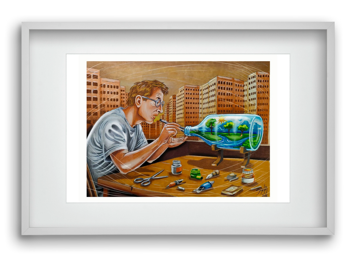 palackba zárva, 60x40 cm (45x30 cm), Fehér keret, paszpartuval