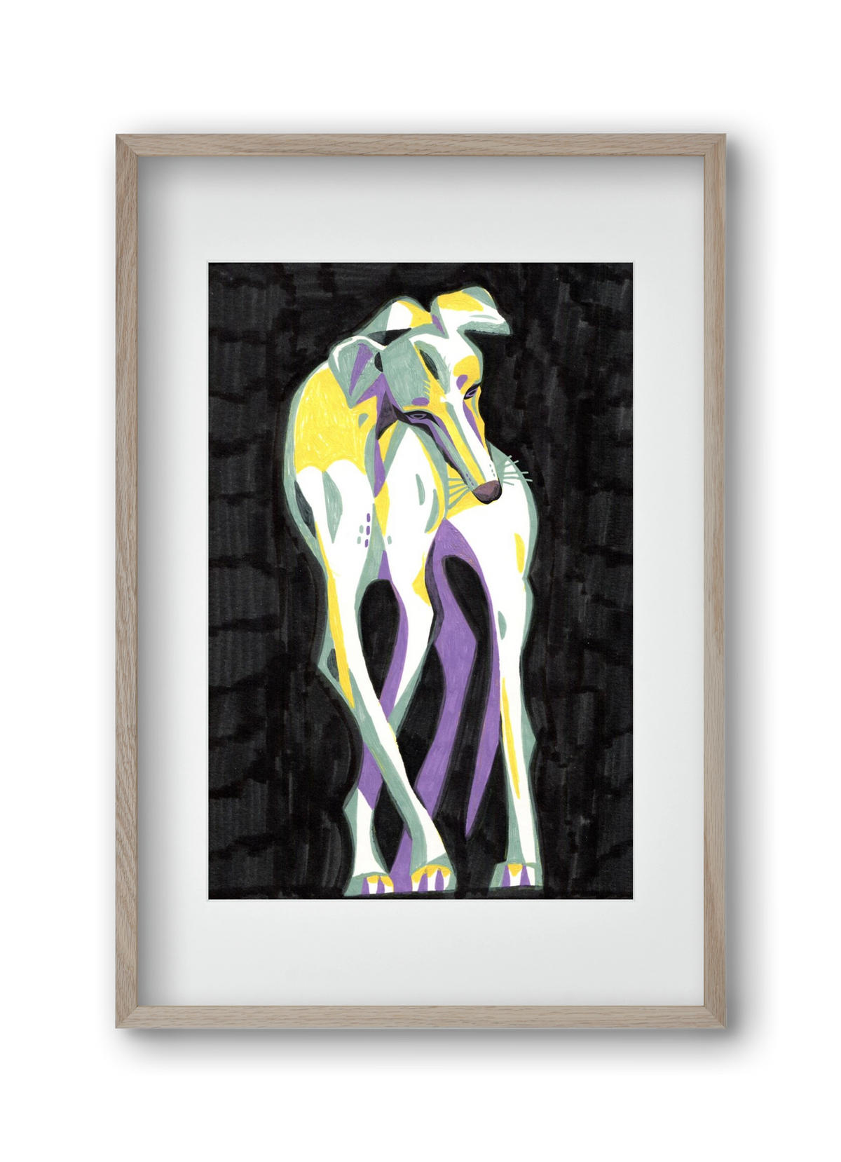 Greyhound, 30x45 cm (20x30 cm), Tölgy keret, paszpartuval