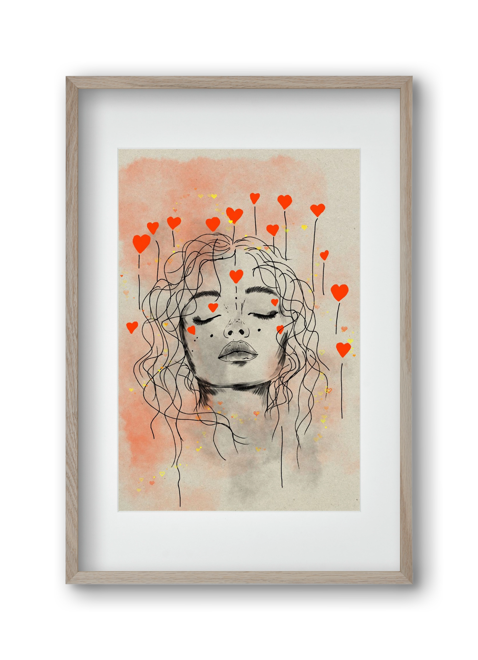Hearts in Bloom, 30x45 cm (20x30 cm), Tölgy keret, paszpartuval