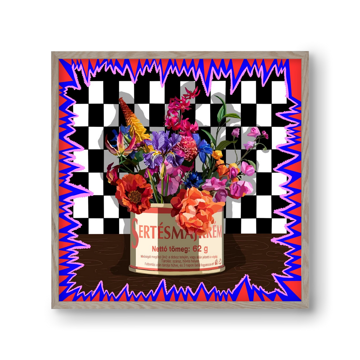 Májkrém váza, 30x30 cm (30x30 cm), Tölgy keret