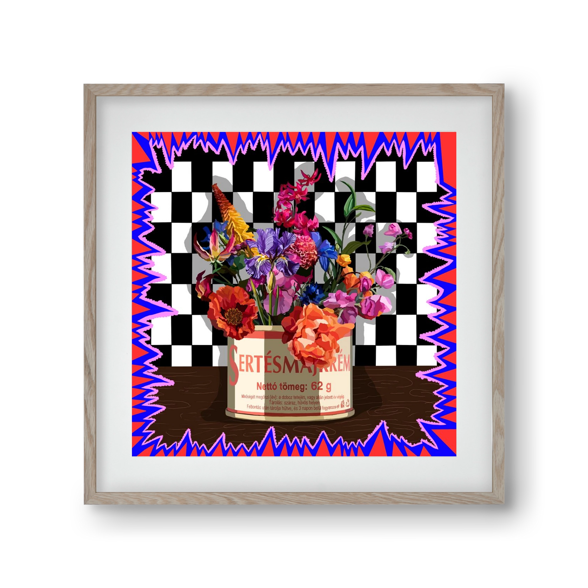 Májkrém váza, 30x30 cm (20x20 cm), Tölgy keret, paszpartuval