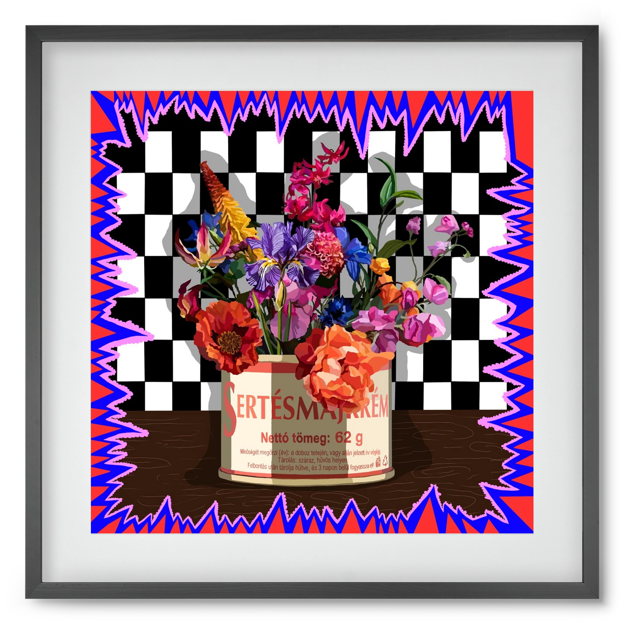 Májkrém váza, 50x50 cm (40x40 cm), Fekete keret, paszpartuval