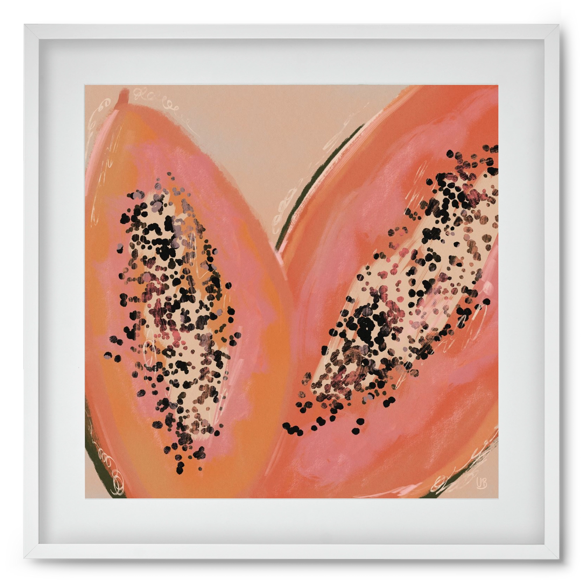 Pink Papaya, 50x50 cm (40x40 cm), Fehér keret, paszpartuval