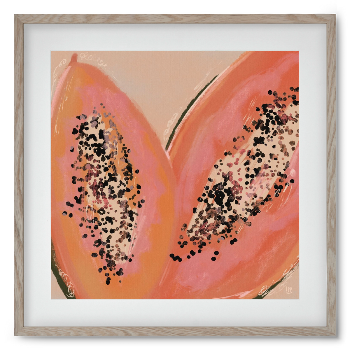 Pink Papaya, 50x50 cm (40x40 cm), Tölgy keret, paszpartuval