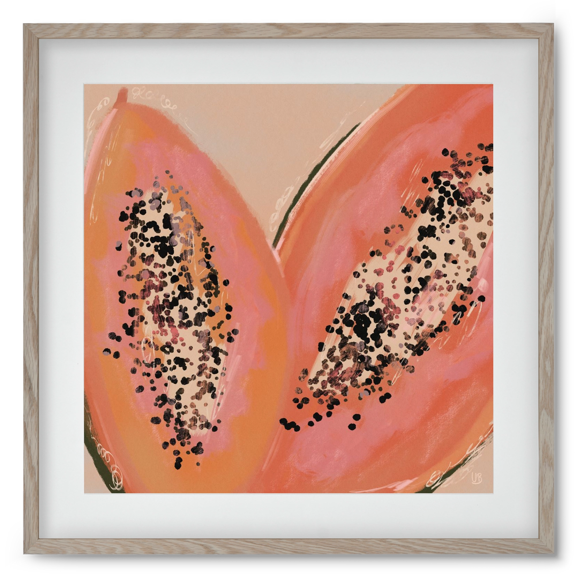 Pink Papaya, 50x50 cm (40x40 cm), Tölgy keret, paszpartuval
