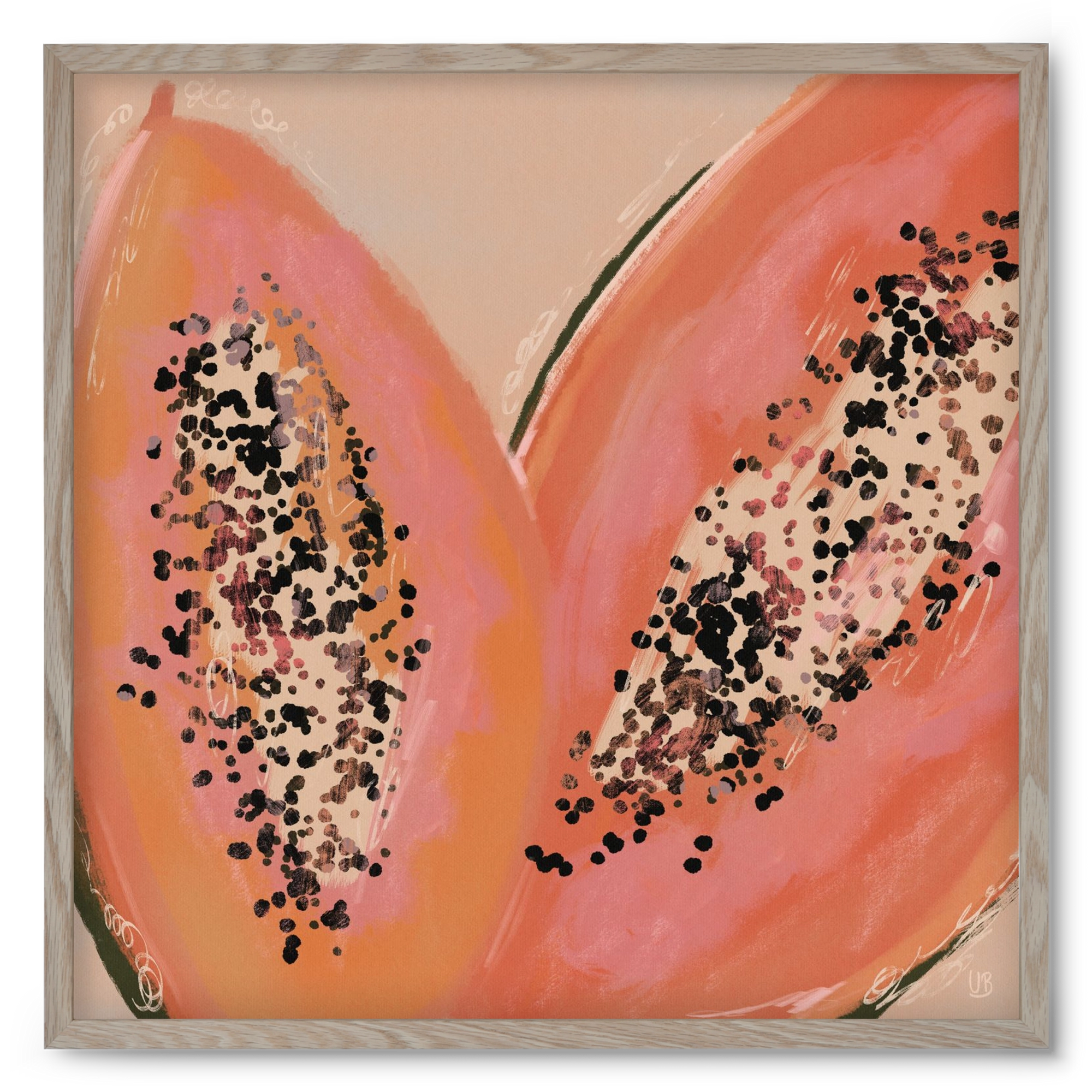 Pink Papaya, 50x50 cm (50x50 cm), Tölgy keret