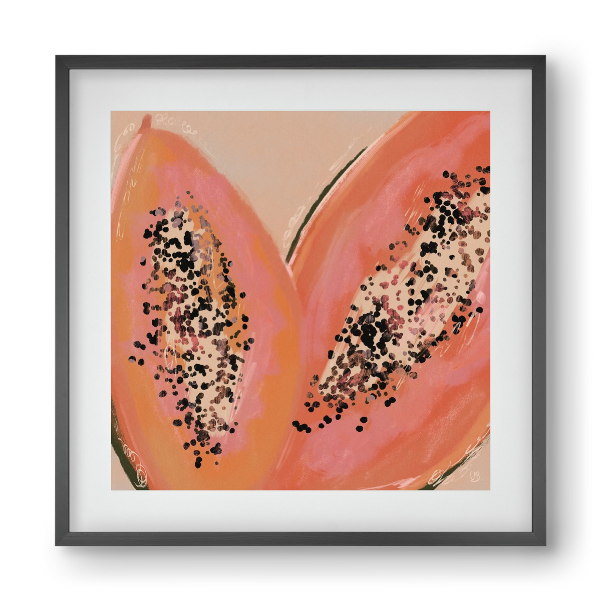 Pink Papaya, 40x40 cm (30x30 cm), Fekete keret, paszpartuval