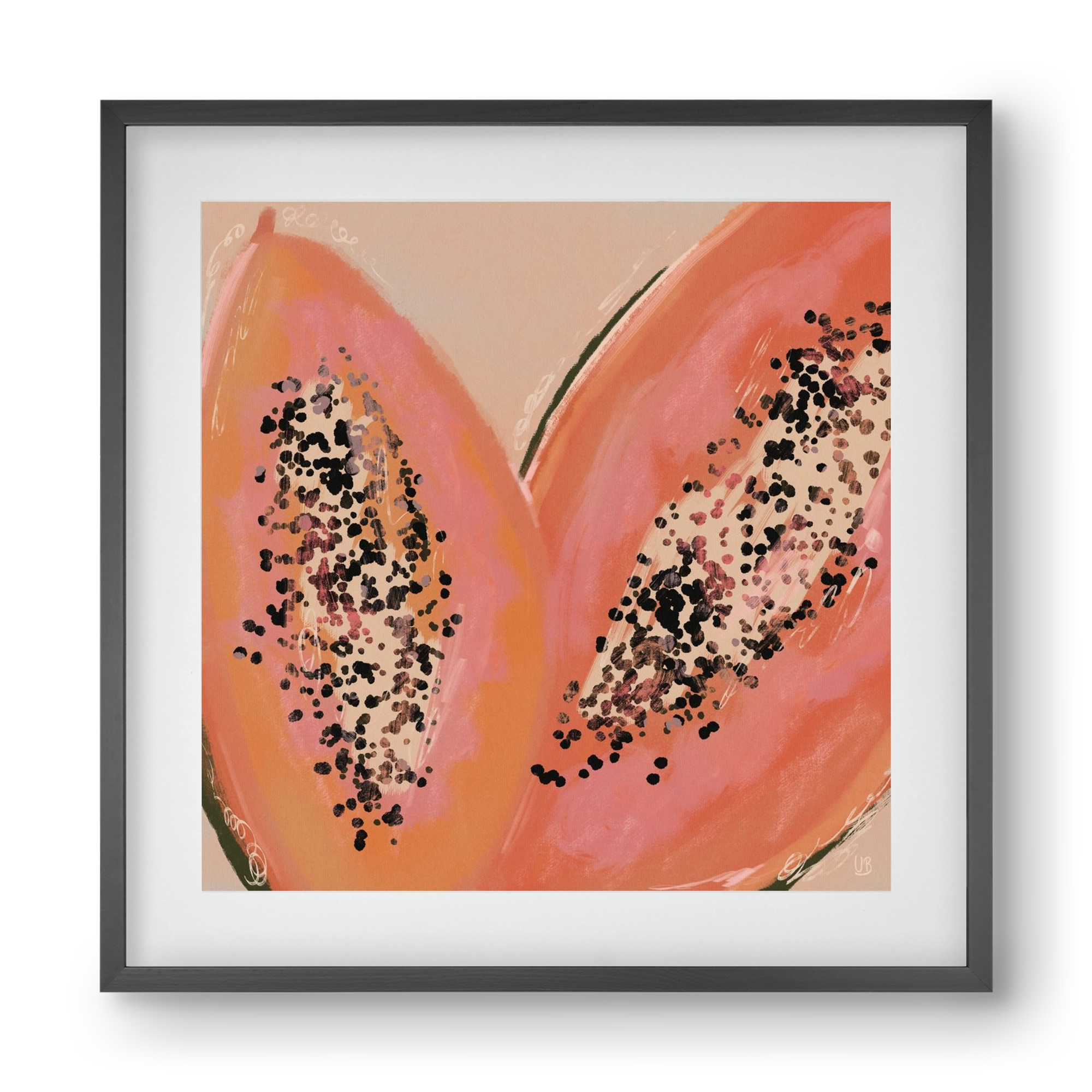 Pink Papaya, 40x40 cm (30x30 cm), Fekete keret, paszpartuval