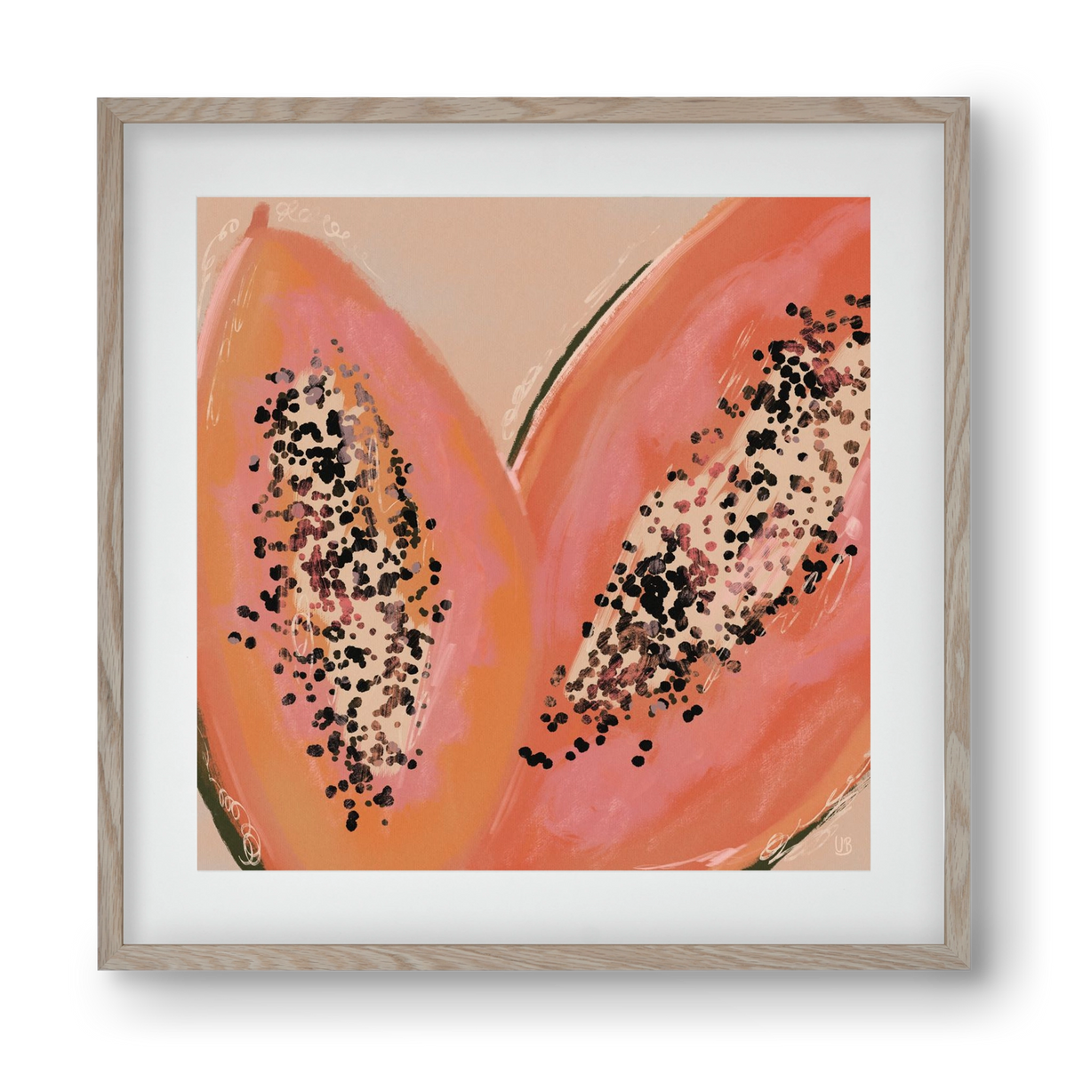 Pink Papaya, 40x40 cm (30x30 cm), Tölgy keret, paszpartuval